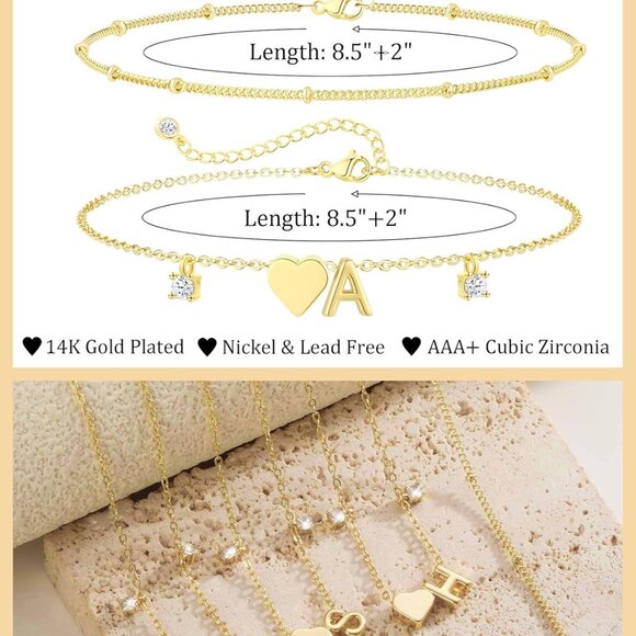 Gold Silver Ankle Bracelets for Women 14k Gold Plated Initial Anklets for Women - Picture 6 of 8